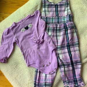 Hartstrings 12mo purple onesie and plaid romper